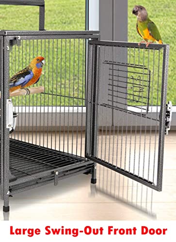 Portable Heavy Duty Travel Bird Parrot Carrier Cage Feeding Bowl Play Stand with Handle - color: Black, size: 18" x 14" x 22"H