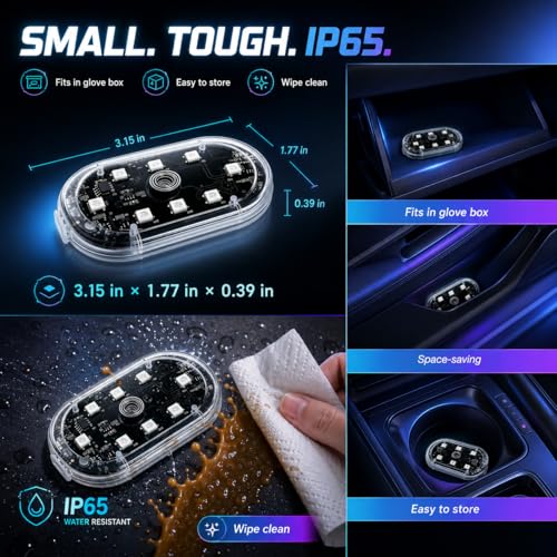 4PCS Magnetic LED Interior Car Lights, 8 Colors Wireless Ambient Nightlight - size: 4pcs