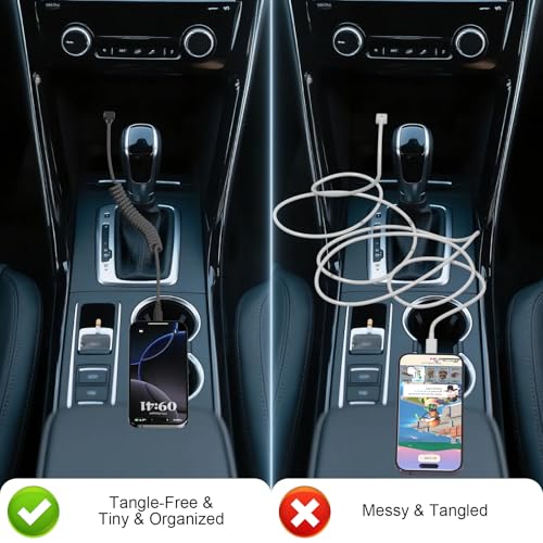 Coiled Carplay Car Charger Fast Charging, USB A to USB C Cable 2 Pack - color: Grey