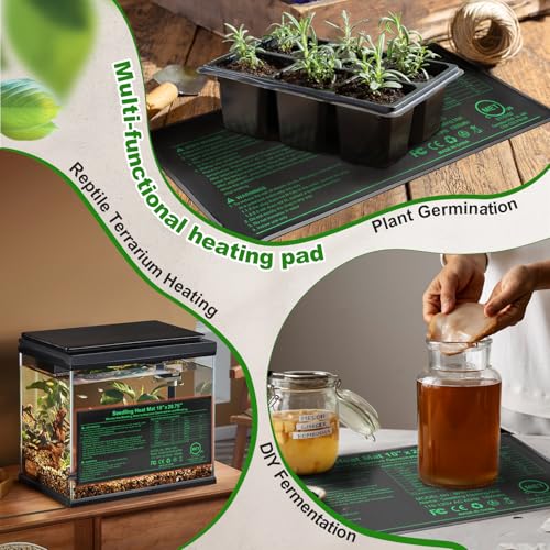 Seedling Heat Mat with Built-in Temperature Controller (2 Pack), 10" x 20.75" Plant Heating Pad with Thermostat for Indoor Seed Starting Germination Hydroponics Waterproof - size: 10" x 20.75" in Thermostat 2 Pack