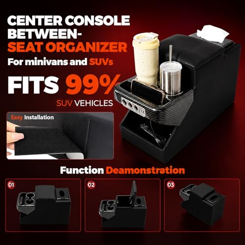 Universal Center Console Organizer for Minivans & SUVs - size: With Dual USB Charging/Holder/Locked