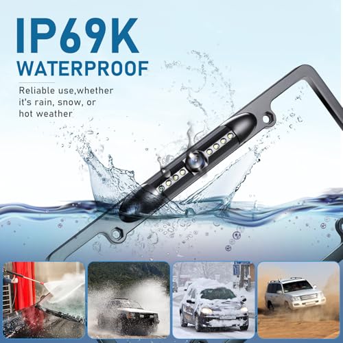 GLK Backup Camera, AHD 1080P License Plate Backup Camera, Night Vision Rear View Camera with 8 LEDs, Wide Angle IP69K Waterproof Reverse Rear Camera for 12-24V Car Vehicle SUV RV