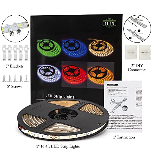 Water-Resistance IP65, 12V Waterproof Flexible LED Strip Light, 16.4ft/5m Cuttable LED Light Strips, 300 Units 3528 LEDs Lighting String, LED Tape(Green) Power Adapter not Included - color: 1*16.4ft 3528 Green