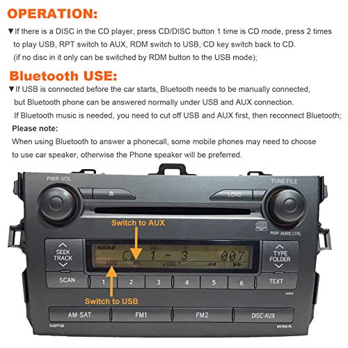 Car Stereo Transmitter Build-in Bluetooth 5.0 with USB & AUX Input Hands-Free Calling Adapter for Toyota Corolla 2005-2011, RAV4 2003-2011, Avensis 2003-2011, Tacoma 2004-2008 - style: For No Navigation