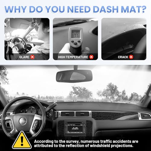 Sunsdrew Dash Cover for 2007-2013 Chevy Silverado Sierra,2007-2014 Chevy Tahoe Suburban Denali Avalanche Dashboard Cover Mat for Suede Dash Mat Accessories Sun Shade Nonslip Mesh Protector No Glare - size: 07-13 Silverado Dash Cover