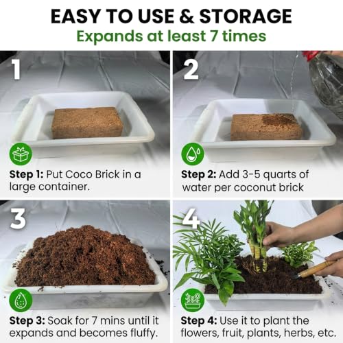 Coco Coir Brick - Low EC & pH Balanced, Compressed Organic Coconut Fiber Potting Mix for Indoor Outdoor Plants, Seed Starting, Hydroponics & Reptile Bedding(2.8lb) - size: 2Pcs