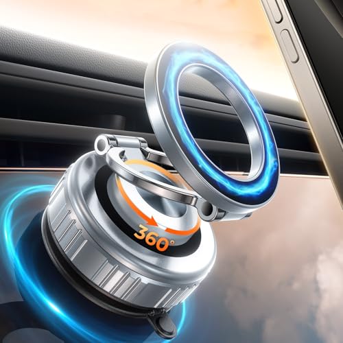 【Upgraded】All Metal for Magsafe Car Mount, Vacuum Magnetic Phone Holders - color: Silver/1 Pack