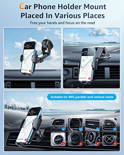 Phone Mount for Car [Military-Grade Super Suction] Universal Hands-Free Phone Holder for Dashboard Windshield Air Vent for iPhone 17/16 Pro Max Air Plus Samsung All Phones - size: Holder+Dash+Vent+Windshield