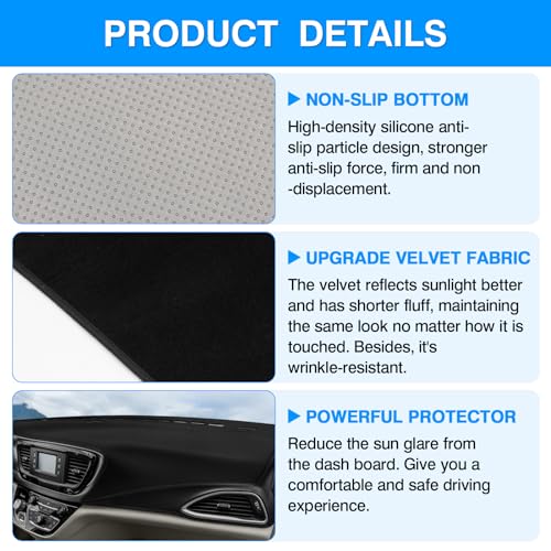 Autorder Dashboard Cover Mat for 2017-2025 2026 Chrsyler Pacifica Minivan Accessories Dash Cover Upgrade Velvet Dash Mat Sunshade Glare UV Rays Protector - size: Black 17-26 Chrsyler Pacifica Minivan
