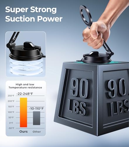 【Vacuum Suction Folding Car Mount】Magnetic Car Phone Holder for magsafe, Aerospace Alloy Arm, Best Dashboard/Windshield/Screen Holder for Your Car/Tesla/Gym/Mirror/Shower/Smooth Surface/iPhone - size: Windshield+Dash+Mag Safe