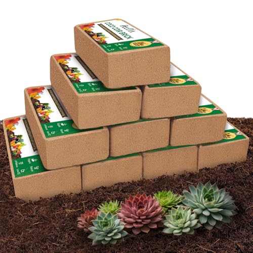 ZeeDix 10 Pcs Compressed Coco Coir Brick for Plants, Premium Organic Coconut Coir Bricks Coco Fiber Substrate Coco Coir Fiber Potting Soil with Low EC and pH Balance for Planting Gardening Reptiles - size: 10pcs