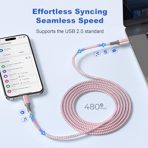 Basesailor USB C to USB C 60W Cable 6.6FT 2Pack Pink Braided Fast Charging - color: Pink, size: 6.6FT/2M