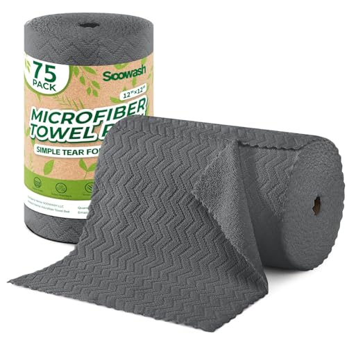 Microfiber Cleaning Cloths Roll 75 Pack 12x12 Inch Lint Free - color: Dark Grey Ripple
