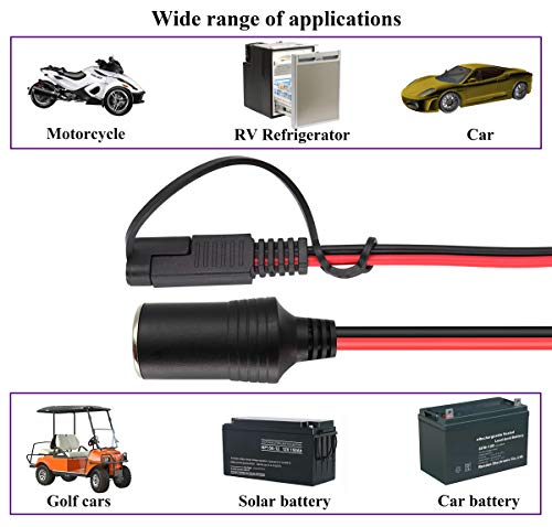 SAE Cigarette Lighter Battery Cable,16AWG 12V Cigarette Lighter Female Plug to SAE 2 Pin Quick Release Disconnect Connector Plug Adapter Extension Charging Cable with Switch(2.4m/7.8ft-F) - color: 2.4m-Female-Switch