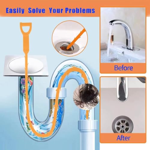 Drain Clog Remover Tool, 6 Pack with 5 Plastic and 1 Stainless Steel Drain Snakes, Hair Unclogger for Toilet, Kitchen Sink, Bathroom Tub, Shower, Sewer (6)
