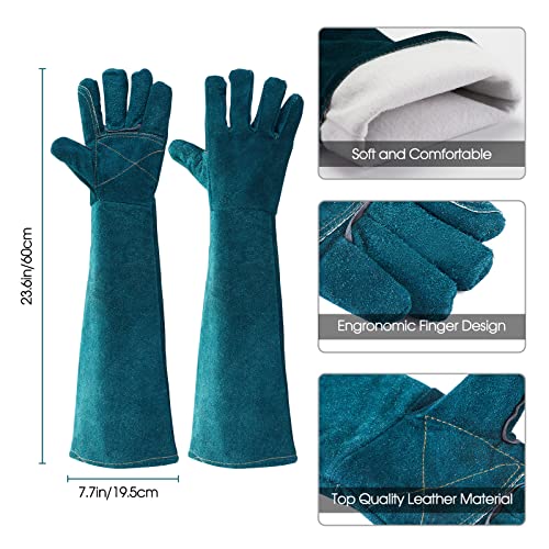 AOWPFVV Animal Handling Gloves Bite Proof Leather Dog Cat Scratch Bird Falcon Grabbing Reptile Squirrel Snake - color: A-dark Green Size Medium(23.6in)