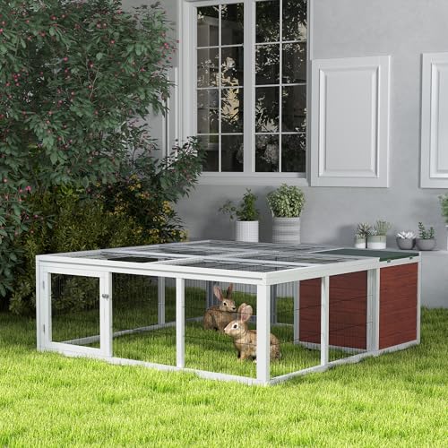 PawHut 59" Outdoor Rabbit Hutch Playpen, Wooden Tortoise House Habitat, Bunny Cage with Run and Enclosed Cover, for Rabbits, Chickens, Ducks, Indoor, Dark Brown