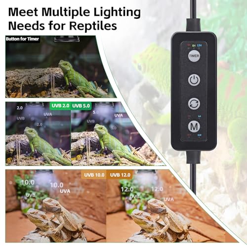 UVB Light for Reptiles with Dimming, LED UVB Light Bulb Fixture for Bearded Dragon Gecko Lizard Turtle Snake, Adjustable Brightness UVA UVB Lamp for Tropical & Desert Reptile Tank Accessories 6W Black - size: 6W-Balck