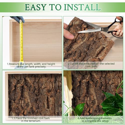 Totority Cork Bark Background 4-Piece Natural Cork Bark Sheets 3D Terrarium Backdrop for Bearded Dragon Gecko Lizard Frog Tank or Aquarium, Easy-Place Reptile Habitat Decor