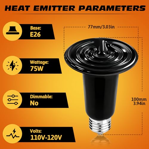 75W Ceramic Heat Emitter Reptile Heat Bulb E26 Base Heat Lamp Bulbs No Light Heat Lamp for Amphibian Pet Brooder Coop Lizard Turtle Snake Terrarium - style: 75 Watts