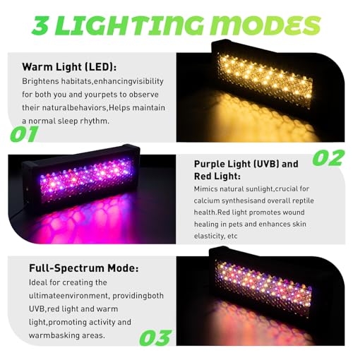 HNRLOY UVB Reptile Light,5Inch UVA UVB LED Heater Lamp Bar for Bearded Dragon, Turtles, Gecko, Snake, Lizard, Adjustable 6/10/12H Timer, Dimmable with 3 Lighting Modes - size: 5Inch