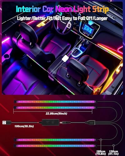 72 LED USB Interior Strip Lights, RGB-IC 4-Line Car Ambient Lighting Kit - color: APP RGBIC 72 Lights