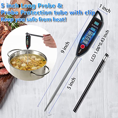 BOMATA Digital Water Thermometer for Water, Liquid, Candle and Cooking. Instant Read Food Thermometer Waterproof IPX7 with Long Probe for Cooking, Meat, BBQ! T101 (Black Color)… - color: Black