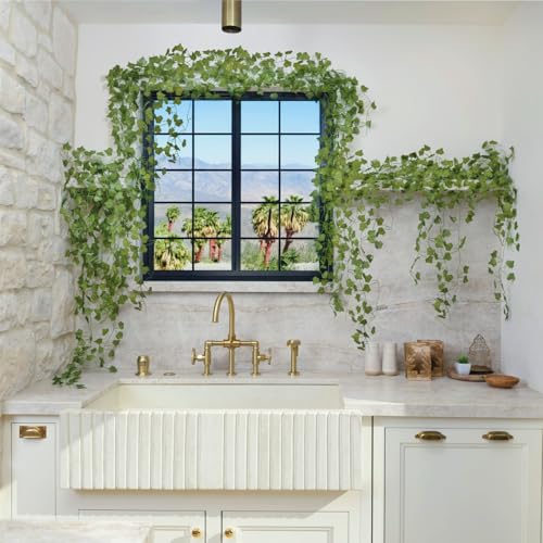 CQURE 120 Pack 840Ft Artificial Ivy Fake Vines,Ivy Garland Greenery Garland Fake Hanging Plants Vines Aesthetic Green Leaves for Bedroom Wedding Party Garden Wall Room Decor