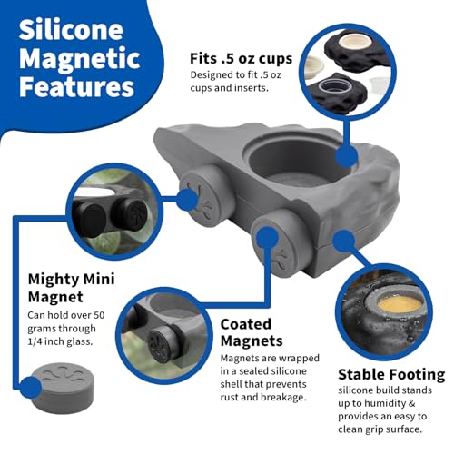 Pangea Silicone Gecko Feeding Ledge - Magnetic Mini Food Dish for Reptile Tank - 4.125" x 2.625" x 1.18" - Fits 0.5oz Cups (Gray) - color: Gray