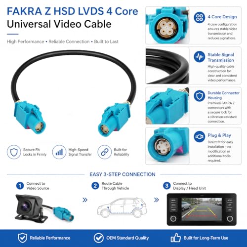 FAKRA Z Female to Female Extension Cable 4 Core HSD LVDS 535 High Speed Data Wire - Universal Car Camera Video Lead for Various car Models - RGB Signal Transmission Adapter (20 inch) - size: 20 inch