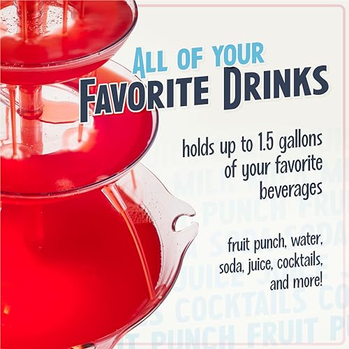 Nostalgia 3-Tier Party Fountain, Holds 1.5 Gallons, LED Lighted Base, Includes 8 Reusable Cups, 1.5 Gallon, Clear - style: Deluxe Party Fountain