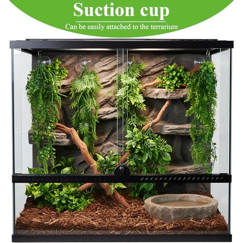 Suncalla Reptile Plants Terrarium Hanging Plants Vines Boston Climbing Terrarium Plant with Suction Cup for Bearded Dragons Lizards Crested Gecko Snake Crab Tank(Lush Series,Multiple Green) - style: Lush Series