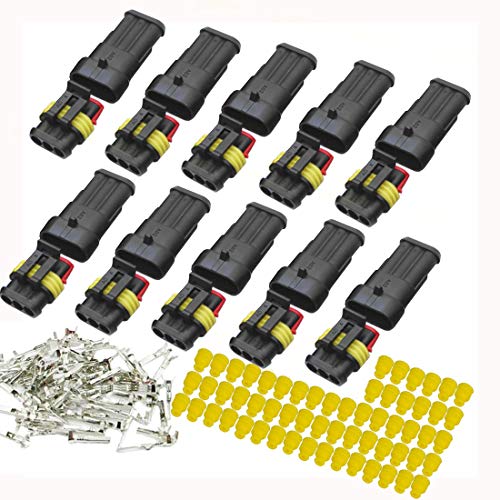 3 pin connector kit, 10 Kit Car Auto Electrical Connectors, Series Terminals Water Resisted for Car, Truck, Boat(3 pin Connector) - size: 3Pin connector--10kit