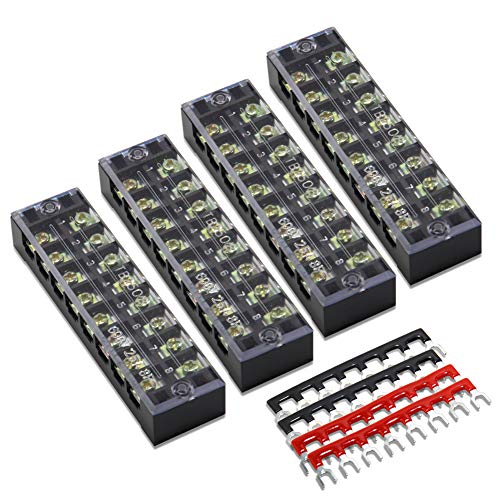 Terminal Block, 8 Circuits 600V 25A Dual Row Screw Terminal Strip, 4 Sets