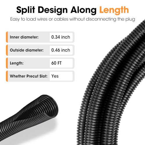 60 FT Wire Loom 3/8 Inch, Split Wire Loom Tubing Wire Conduit, Wire Protector Tubing – Black - color: 3/8" x 60ft-Black
