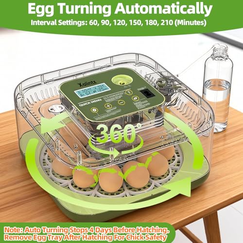 12 Egg Incubator for Hatching Eggs with Automatic Turning, Temperature & Humidity Display, Egg Candler, and Hatch Day Alert - Ideal for Chicken, Duck, and Quail Eggs