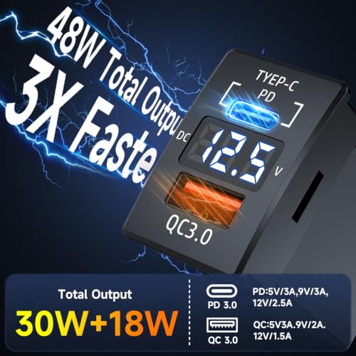 USB C Car Charger PD+QC 3.0 - size: PD+QC+Voltmeter