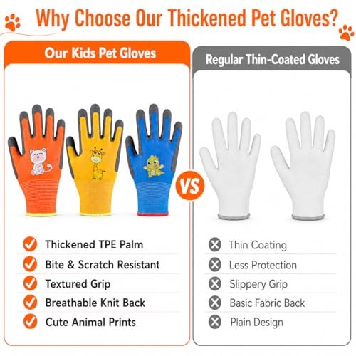 Kids Hamster Anti-bite Gloves,Small Pet Scratch Proof, Children Gardening Gloves,3 Pairs with Cute Print - size: XXS AGE 3-6