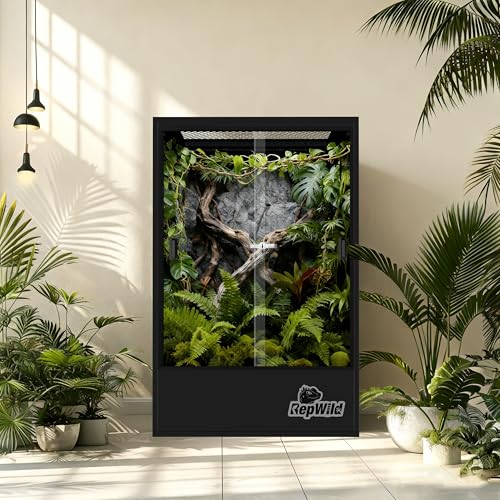 65 Gallon PVC Tall Reptile Tank/Terrarium, RepWild 24" x 18" x 36" Arboreal Reptile Habitat Enclosure with Sliding Door & Heavy-Duty Screen for Amphibians, Crested Gecko Lizard Chameleon - size: 24”W x 18”D x 36”H
