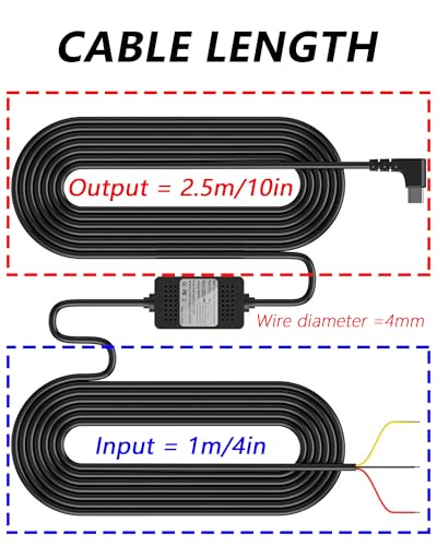 PATILWON Dash Cam Hardwire Kit USB C Port, 11.5ft Dashboard Camera Car Charger Cable 12V- 24V to 5V/3A Low Voltage Protection
