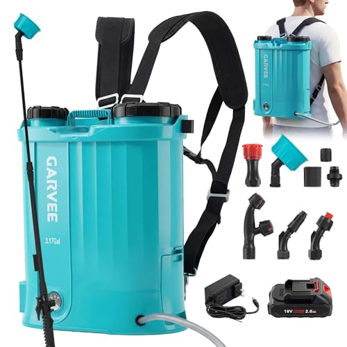 3.17 Gallon Battery Powered Backpack Sprayer, 0-65 PSI Adjustable Pressure, Electric Sprayer with 5 Nozzles and 1 Wands, 18V 2Ah Battery, Wide Mouth Lid for Weeding, Spraying - size: 3.17.