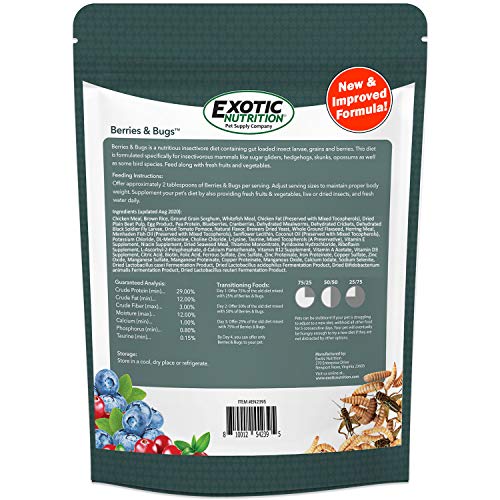 Berries & Bugs 3 lb. - All Natural High Protein High Fiber Insectivore Diet with Fruit, Gut-Loaded Insects, & Healthy Vitamins - Hedgehogs, Sugar Gliders, Skunks, Opossums & Other Insectivores - size: 3 Pound (Pack of 1)
