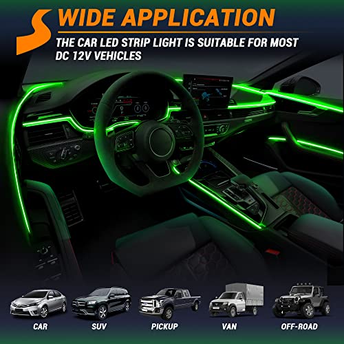 Interior Car LED Strip Lights 315 inches Fiber Optic tubing USB Powered RGB 6 in 1 Car Neon with Wireless APP and Remote Control, Ambient Lighting Kits 16 Million Colors,Sync to Music - size: 6 in 1