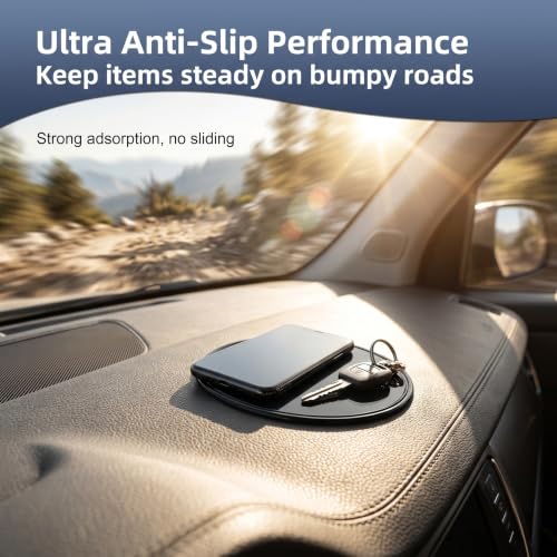 2 PCS Car Dashboard Non Slip Mat, High-tensile PU Washable Center Console Storage Pads for Phone & Keys, Stable Self-adhesive Mounting Pads, Universal Interior Accessories for Cars (Black)
