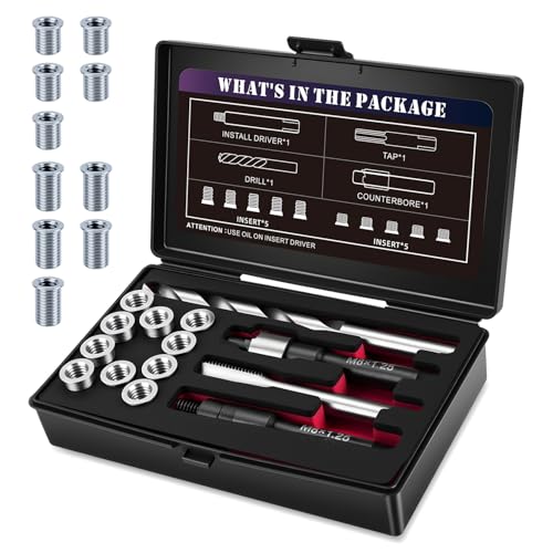 M8X1.25 Metric Thread Repair Kit with Insert HSS Drill, Tap, Installation Driver, Counterbore, Two Sizes Stainless Steel Insert 5PCS 11.7MM and 5PCS 16.2MM - size: M8X1.25X11.7MM&16.2MM Thread Repair Kit
