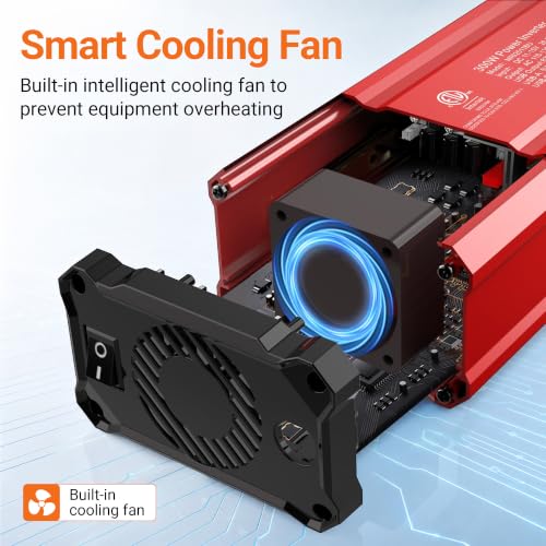 300W Car Power Inverter, DC 12V to 110V AC, PD65W QC18W 2 Outlets - color: Red-300w-65