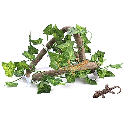 AYNEFY Flexible Vine Branch Jungle Rattan Long Vine Decoration Rattan Decoration Lifelike for Reptiles Pet Reptile Climbing Rattan Artificial Reptile - size: Rattan + folha de hera