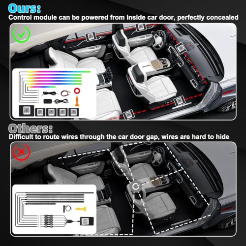 Dreamcolor Acrylic Interior Car LED Strip Lights, 6 in 1 Ambient Lighting Kit with Wireless APP, Dynamic Chasing Music Sync Fiber Optic Lights with DIY Mode, Car Inside Lighting Accessories