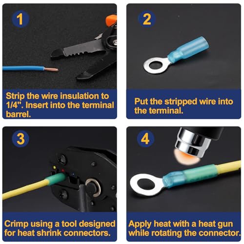 360Pcs Heat Shrink Ring Terminals Kit-Waterproof Crimp Wire Connectors - color: 360PCS, size: KIT
