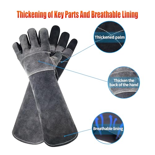 Long Welding Gloves 23.6 Inches 932℉,Heat/Fire Resistant Leather For Mig, Tig, Stick, Forge, BBQ, Grill, Fireplace - color: 17.7in Grey